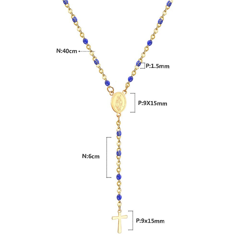 Colar Rosário / Terço Dourado e Azul em Aço - REF1501 - PIME.pt