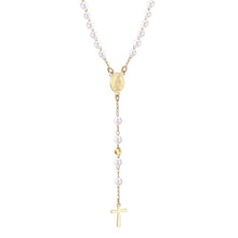 Carregar imagem no visualizador da galeria, Colar Rosario/Terço Dourado com Pérolas Brancas - em Aço - REF1500 - PIME.pt
