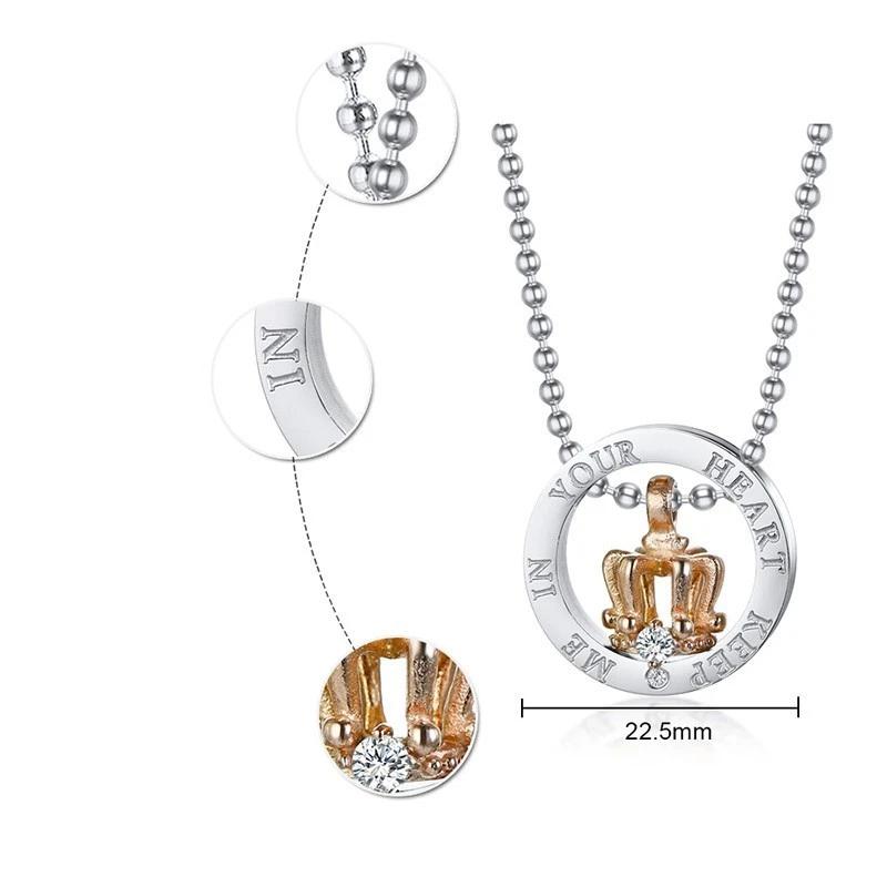 Colar para Namorados ou Casais - Keep Me In Your Heart com Coroa e Pedra - em Aço - REF1075 - PIME.pt